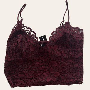 Express Allover Lace Cropped Cami Wine Color Small